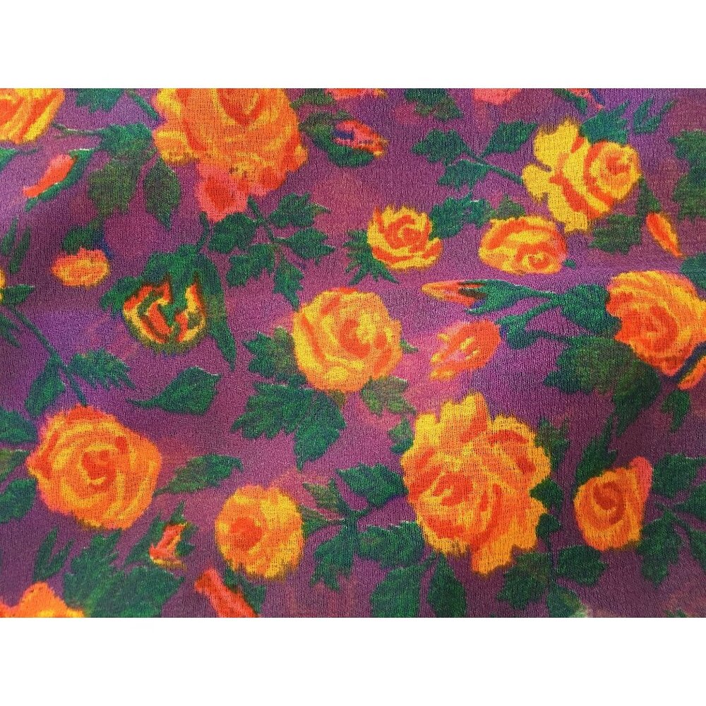 Vintage Floral Scarf Purple Orange Red Roses Sash Accessory